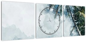 Obraz palmy nad morzem (z zegarem) (90x30 cm)