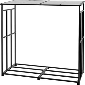 Schowek na Drewno SucceBuy do Ogrzewania z Pochyłym Daszkiem, Metalowy Zewnętrzny Schowek na Drewno, 185 x 70 x 180 cm, Maksymalna Nośność 299,4 kg, na Taras