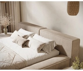 Beżowe tapicerowane łóżko dwuosobowe ze schowkiem ze stelażem 180x200 cm Voliera – Maison de Rêve