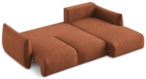 Rozkładany narożnik z tkaniny szenilowej (prawostronny/z szezlongiem) w kolorze terakoty Leila – Makamii