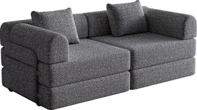 Sofa 2-osobowa, Sofa rozkładana z podłokietnikami i kieszeniami bocznymi, metalowa rama - Szary szenil