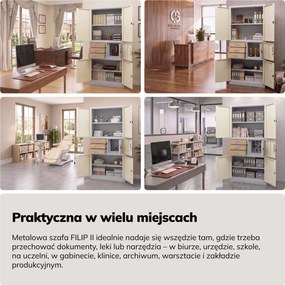 Szafa biurowa metalowa z sejfem biała/dąb sonoma, 900x1850x400 mm: FILIP II Eco Design