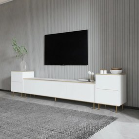 Stolik pod telewizor z szafkami Imej White Marble and Gold