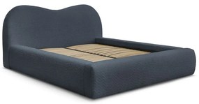 Ciemnoniebieskie tapicerowane łóżko dwuosobowe ze schowkiem i stelażem 140x190 cm Orlane – Bobochic Paris