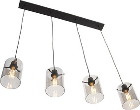 Designerska lampa wisząca czarna z dymionym szkłem 4 światła - Dome