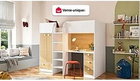 Łóżko antresola 90 x 190 cm z szafą i biurkiem - Biały i naturalny - CINAMO
