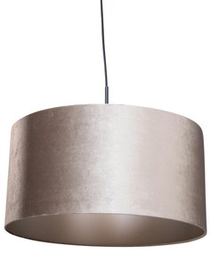 Lampa wisząca czarna z aksamitnym abażurem taupe 50 cm - Combi 1