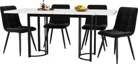 Zestaw stół rozkładany + 4 krzesła welurowe - 140/179,5 x 80 x 75,5 cm - MDF + nogi metalowe - biały + czarny