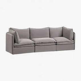 Sofa Modułowy 3-częściowy Z Lnu I Bawełny Grace Tkaniny Dark Grey - Sklum