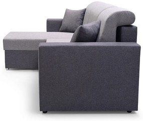 Sofa narożna z pojemnikiem na pościel i poduszkami dekoracyjnymi, fioletowo - szara, Marco
