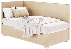 Beżowe narożne łóżko dziecięce ze schowkiem i materacem 90x200 cm Flexi – Ghado