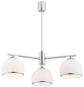 Srebrny żyrandol klasyczny Marbella 3 Chrom z trzema szklanymi kloszami – elegancka lampa sufitowa do salonu, jadalni lub kuchni w stylu glamour, art