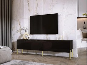 Szafka RTV: Czarny mat, złote nogi, 170 x 52 x 32 cm