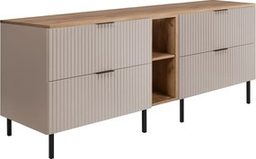 Szafka pod umywalkę, kaszmir/dąb Craft + czarny uchwyt, 180 (2 x 80 + 20) x 77 x 46 cm + blat, czarne nogi