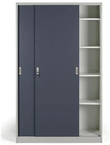 Metalowa szafa z przesuwnymi drzwiami, 4 półki, 1200 x 1990 x 450 mm, ciemnoszary