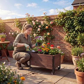 Outsunny Podwyższona Grządka Drewniana 60 x 30 x 41 cm, Mobilna Skrzynka na Rośliny na Balkon i Taras | Aosom PL