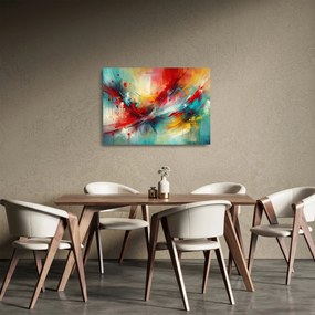 Obraz na szkle – Abstrakcja z czerwienią (70x50 cm)