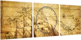 Obraz - Stara mapa (z zegarem) (90x30 cm)