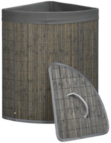 HOMCOM 55 L Kosz na pranie z pokrywą i uchwytami, Sorter prania z wyjmowanym workiem dla łazienki, Bambus, Szary