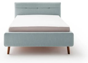 Jasnoniebieskie tapicerowane łóżko dwuosobowe ze schowkiem i stelażem 140x200 cm Lotte – Meise Möbel
