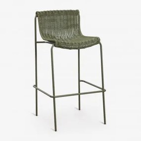 Pack 4 Wysokich Stołków Ogrodowych Z Rattanu Syntetycznego I Stali Revia Intensywny Verde Olive & ↑75 Cm - Sklum