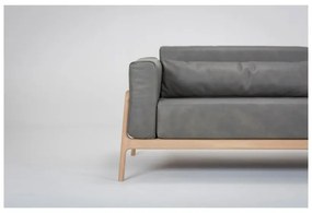 Ciemnoszara sofa z bawolej skóry z konstrukcją z litego drewna dębowego Gazzda Fawn, 240 cm