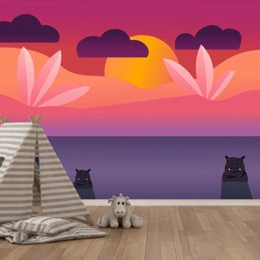 Fototapeta - Hipopotamy, grafika (196x136 cm)