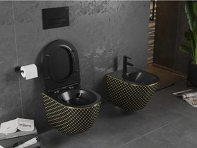 Mexen Lena miska wc Rimless z deską wolnoopadającą slim, duroplast, czarna mat/złota wzór kratka - 30224079