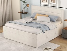 Łóżko z materacem na stelażu - 140x200 cm - tkanina lniana - Beżowy