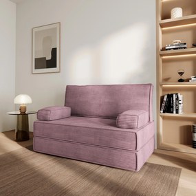 Masseno Sofa piankowa LADIA z funkcją spania, Kanapa z pianki do salonu, Bezmontażowa, Tkanina sztruksowa – Wrzosowy POSO 130