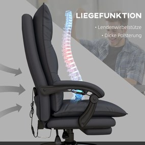 Vinsetto Fotel biurowy z masażem funkcją grzewczą i podnóżkiem do 120 kg ciemnoszary | Aosom PL