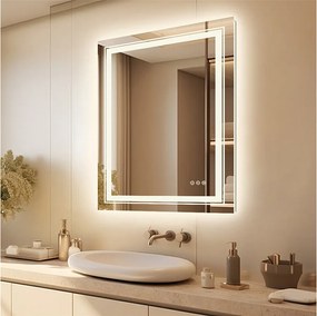 Lustro łazienkowe LED 90x70cm prostokątne podświetlane lustro ścienne anty-parowanie 90x70cm