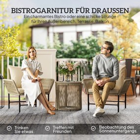 Outsunny Zestaw mebli ogrodowych z Polyrattanu, zestaw balkonowy dla 2 osób, 3-częściowy z 2 krzesłami, stołem bocznym i poduszkami