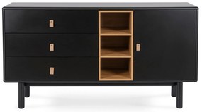 Komoda do Salonu CASTILLO 140 cm Czarna z Szufladami i Półkami Nowoczesna