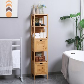 Szafka łazienkowa kleankin, 3 półki, 2 szuflady, bambus, 30 cm x 30 cm x 140 cm, naturalny | Aosom PL