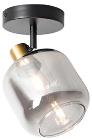 Designerski plafon z reflektorami czarny ze złotem i przydymionym szkłem - Zuzanna