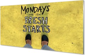 Szklany Panel Napis na Żółtym Tle i Nogi