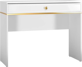 Toaletka do sypialni 100 cm Goldin 10, biały połysk / złoty