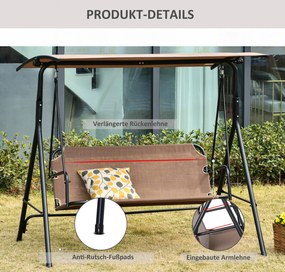 Outsunny Huśtawka 2-osobowa z Dachem Metalowa Odporna na UV Idealna do Wypoczynku w Ogrodzie Brązowy | Aosom PL