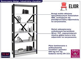 Nowoczesny regał z 6 półkami czarny + beton - Hordos 4X