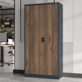 Biurowa szafa metalowa JAN, 900 x 1850 x 400 mm, Eco Design: antracytowa/ orzech