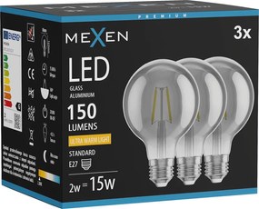 Mexen Vintis 3x żarówka filament LED E27, G80, 2W, Ciepła - 2200K, 150 lm, smoke - L155-E27-0222-70x03