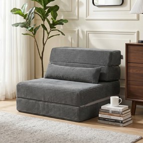 HOMCOM Krzesło podłogowe z oparciem, sztruks Boneless Cloud składana sofa do spania z grubym wypełnieniem, ciemnoszary | Aosom PL