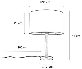 Lampa stołowa drewniana z aksamitnym abażurem zielonym 35 cm - Mels klasyczny/Antyczny Oswietlenie wewnetrzne
