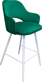 Hoker Milano krzesło barowe tkanina Welur podstawa metalowa : Kolor nogi - Biały stożek, Kolor tkaniny - VELVET - MG25, Typ siedziska - Siedzisko stałe