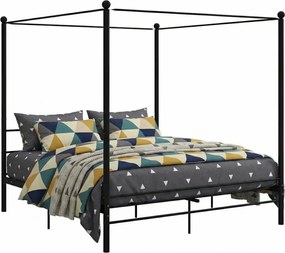 Czarne industrialne łóżko małżeńskie z baldachimem 160x200 cm K7-M00