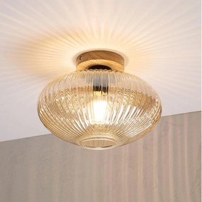 Lampa sufitowa MILOU WOOD 1xE27/15W/230V dąb/przydymiony beż, średnica 29 cm