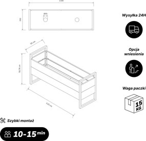 Osłona donica na kwiaty metalowa niska butelkowozielono-antracytowa, 1000x430x380 mm: MARGARET