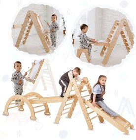 Zestaw Wspinaczkowy Montessori dla Dzieci 5 w 1 : Drabinka Pikler + Bujak + Zjeżdżalnia + Siatka + Przystawka do Rysowania