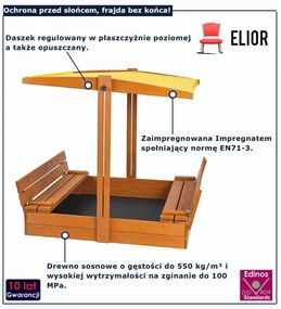 Dla dzieci piaskownica z daszkiem w kolorze żółtym 120 cm W2-P40